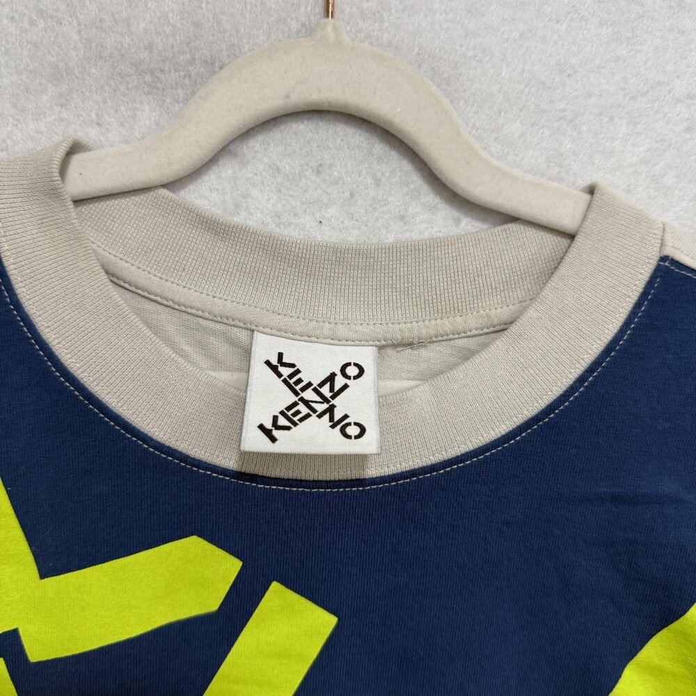 Kenzo Shirt Mens Large Blue Beige Graphic Logo Short Sleeve Tee SS19 100% Cotton - Picture 2 of 9